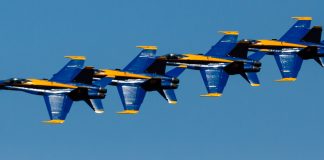 Photo by Rick Pepper - 2012 Mankato Air Show - The Blue Angels flying in the Echelon formation