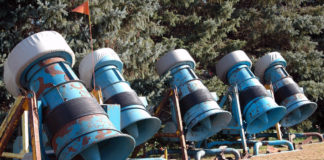 Photo by Don Lipps - Snowmakers at Mount Kato stand ready to be put into service once the weather is right.