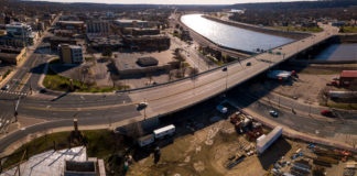 Photo by Rick Pepper - Aerial view of Veterans Memorial Bridge looking south