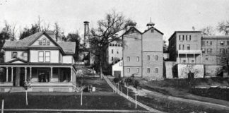 Photo from the Standard Historical and Pictorial Atlas and Gazetteer of Blue Earth County, MN, 1895 - The Bierbauer Brewery stood at the end of Rock Street in Mankato for many years. The brewery buildings are now gone. Albert and Lillie Bierbauer’s house, which is pictured on the left, still remains on the corner of 6th and Rock Streets. This photo was taken in 1895 and at the time the brewery was producing 18,000 barrels annually.