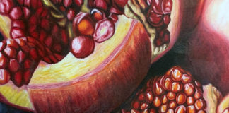 Photo by Molly Butler - "Pomegranite Study" by Vincent Kenobbie on display at the Fillin' Station