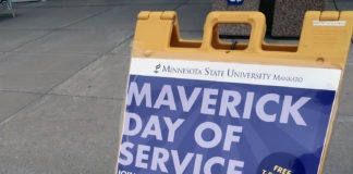 Photo by Meredith Maxwell - Maverick Day of Service sign outside Centennial Student Union